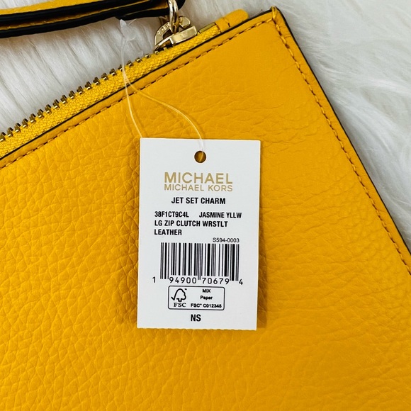 Michael Kors Jet Set Charm Large Zip Clutch Wristlet Jasmine Yellow - Picture 8 of 11